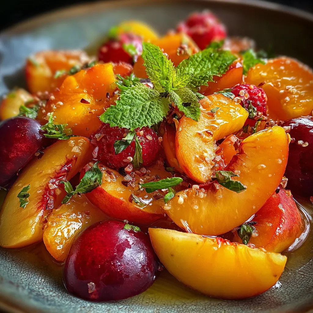 Summer Peach Fruit Salad with Honey Lime Dressing and Fresh Mint - main view